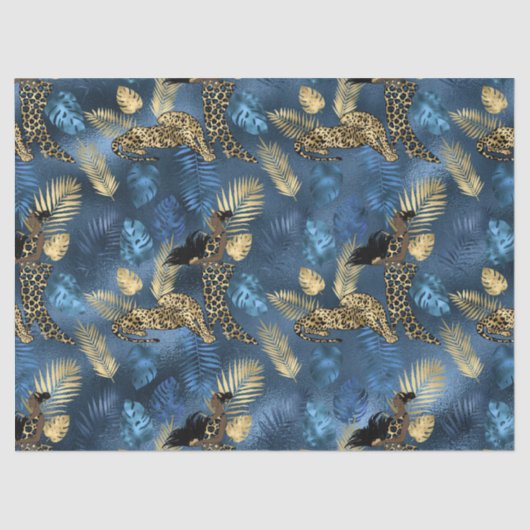 Ontwerp 6 - Weefselpapier met blauwe en gouden lui Tissuepapier (Voorkant)