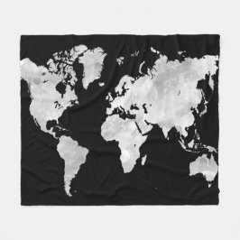 Ontwerp 70 zwarte grijze wereldkaart fleece deken