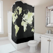 Ontwerp 73 zwarte groene wereldkaart douchegordijn (In situ)