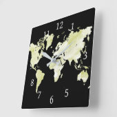 Ontwerp 73 zwarte groene wereldkaart vierkante klok (Hoek)