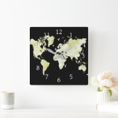 Ontwerp 73 zwarte groene wereldkaart vierkante klok (Huis)