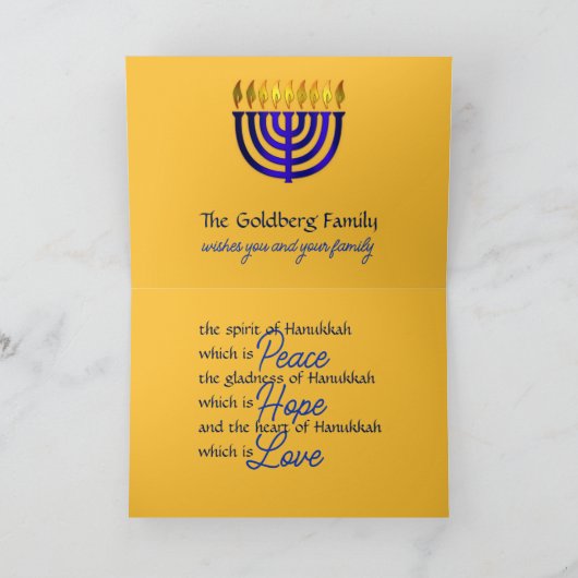 Ontwerp binnen Chanoeka Kaart Scrolly Gold (Binnen)