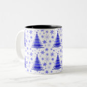 Ontwerp blauw kerstboompatroon tweekleurige koffiemok (Voorkant links)