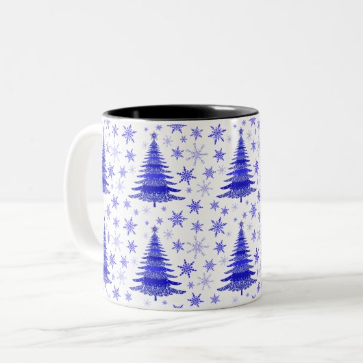 Ontwerp blauw kerstboompatroon tweekleurige koffiemok (Voorkant links)