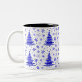 Ontwerp blauw kerstboompatroon tweekleurige koffiemok (Links)