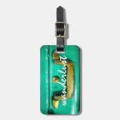 ontwerp blauwgroen bagagelabel wanderlust tekst (Voorkant verticaal)