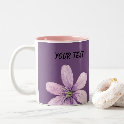 Ontwerp Bloemen met jouw tekst Tweekleurige Koffiemok (Met donut)
