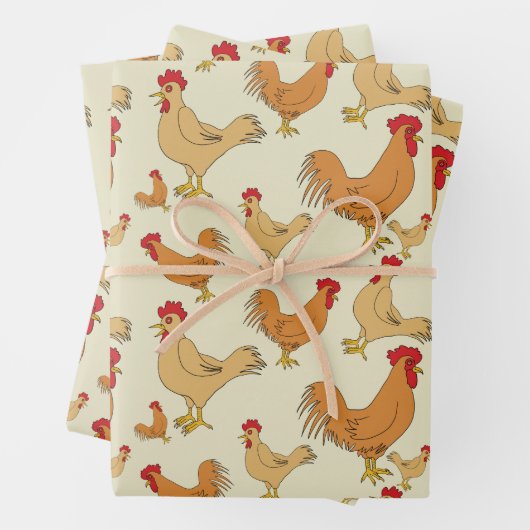 Ontwerp bruin Chicken Pattern Inpakpapier Vel (In situ)