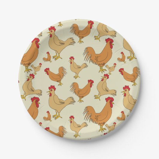 Ontwerp bruin Chicken Pattern Papieren Bordje (Voorkant)
