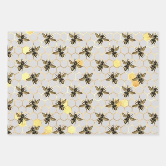 Ontwerp drie van de zonnebloem- en bijenreeks inpakpapier vel (Voorkant 3)