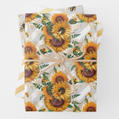 Ontwerp drie van de zonnebloem- en bijenreeks inpakpapier vel (In situ)