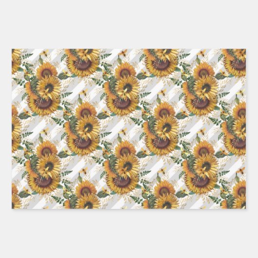 Ontwerp drie van de zonnebloem- en bijenreeks inpakpapier vel (Voorkant)