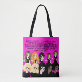 Ontwerp een vrouwelijke cartooncaricatuur cadeau m tote bag