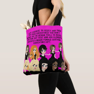 Ontwerp een vrouwelijke cartooncaricatuur cadeau m tote bag