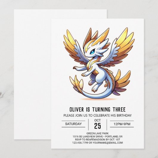 Ontwerp Eenvoudige Dragon Verjaardag Kaart (Voorkant / Achterkant)