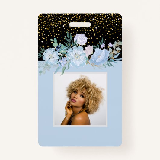 Ontwerp eigen blauwe bloemenzaken of evenementenst badge (Voorkant)