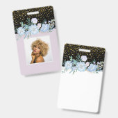 Ontwerp eigen blauwe bloemige bedrijfs- of eveneme badge (Voor- en achterkant)