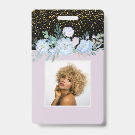 Ontwerp eigen blauwe bloemige bedrijfs- of eveneme badge