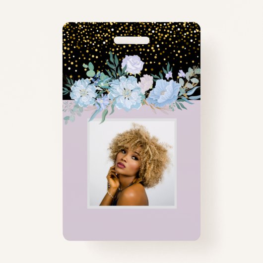 Ontwerp eigen blauwe bloemige bedrijfs- of eveneme badge (Voorkant)