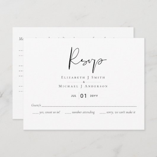 ONTWERP Eigen bruiloft RSVP MUNU - Sjabloon budget Briefkaart (Voorkant / Achterkant)