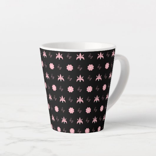 Ontwerp elegant zwart-roze patroonpatroon latte mok (Rechterhoek)