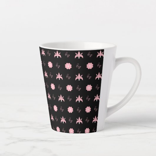 Ontwerp elegant zwart-roze patroonpatroon latte mok (Rechts)