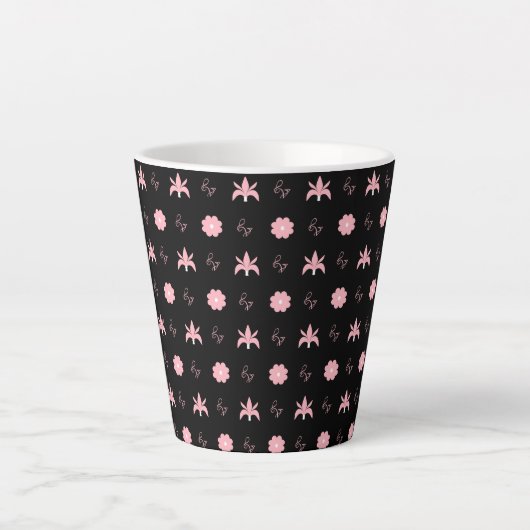 Ontwerp elegant zwart-roze patroonpatroon latte mok (Voorkant)