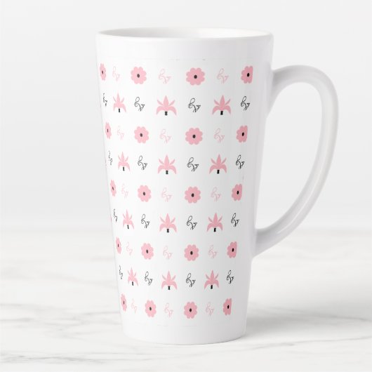 Ontwerp elegant zwart-roze patroonpatroon latte mok (Rechts)