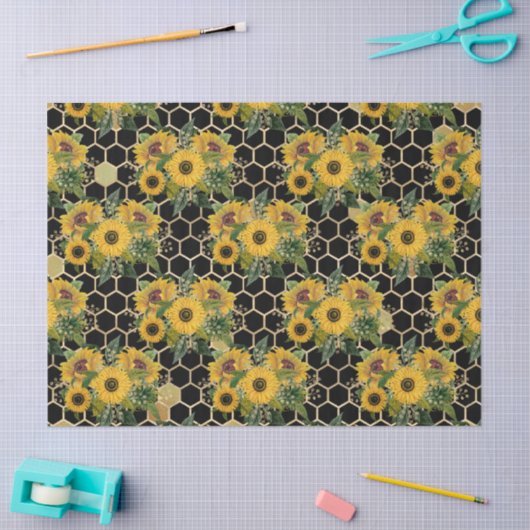 Ontwerp elf zonnebloem- en bijenreeksen tissuepapier (Craft)