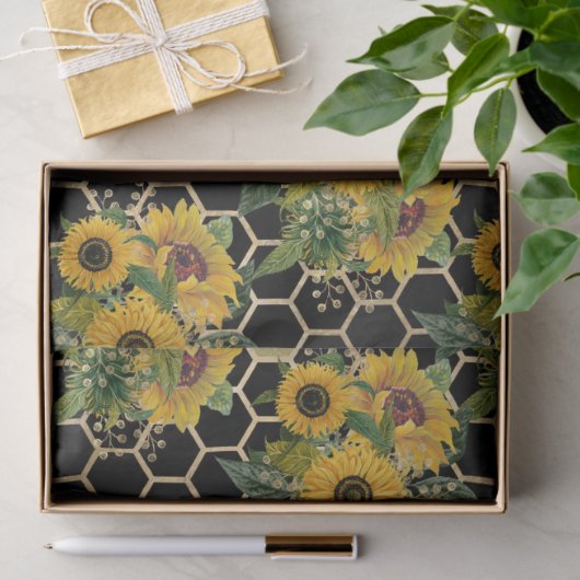 Ontwerp elf zonnebloem- en bijenreeksen tissuepapier (Geschenk)