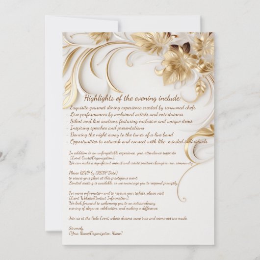 Ontwerp gala-evenement uitnodiging  (Achterkant)