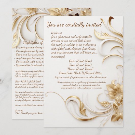 Ontwerp gala-evenement uitnodiging  (Voorkant / Achterkant)