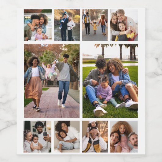 Ontwerp je eigen 10 fotocollage wijn etiket (Enkel label)