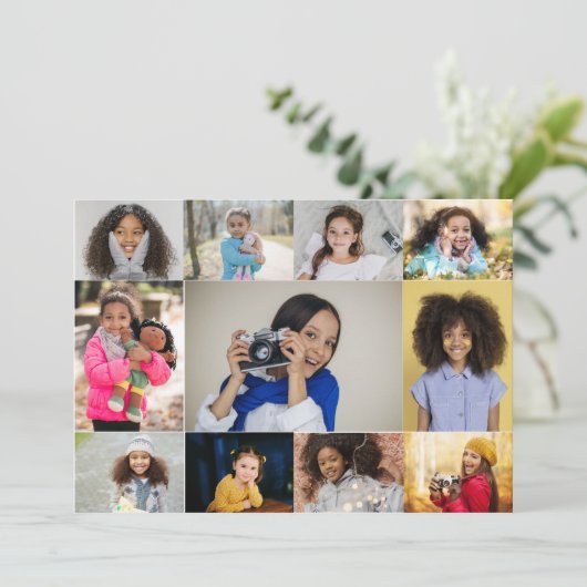 Ontwerp je eigen 11 fotocollage aankondiging (Staand voorkant)