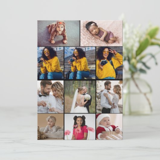 Ontwerp je eigen 11 fotocollage aankondiging (Staand voorkant)