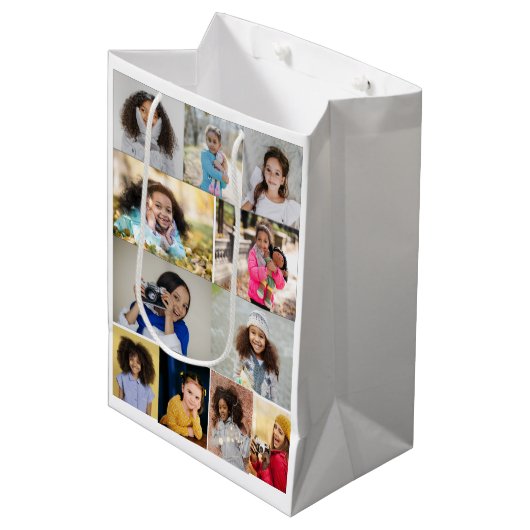 Ontwerp je eigen 11 fotocollage medium cadeauzakje (Voorkant Gekanteld)