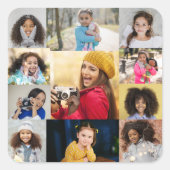 Ontwerp je eigen 11 fotocollage vierkante sticker (Voorkant)