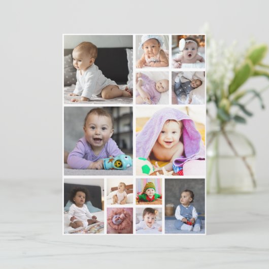 Ontwerp je eigen 13 fotocollage aankondiging (Staand voorkant)