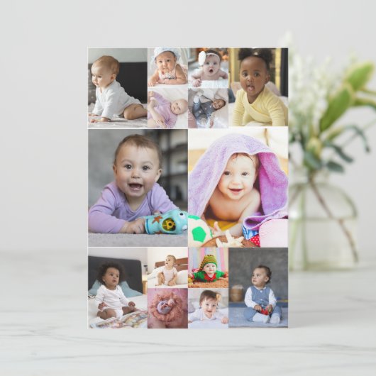 Ontwerp je eigen 14 fotocollage aankondiging (Staand voorkant)