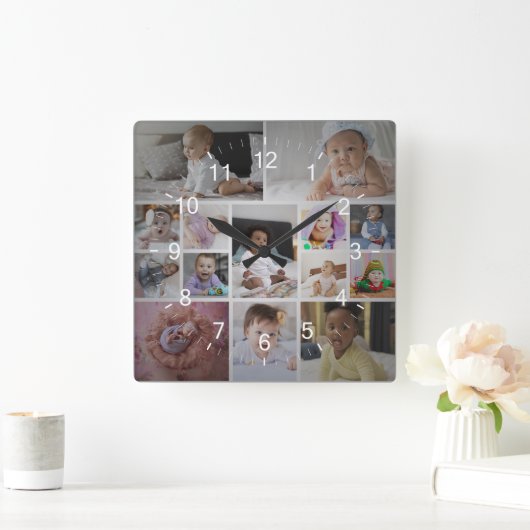 Ontwerp je eigen 14 fotocollage vierkante klok (Huis)