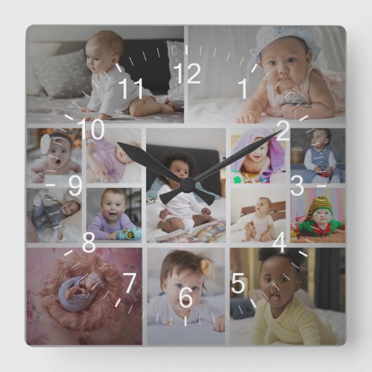 Ontwerp je eigen 14 fotocollage vierkante klok (Voorkant)