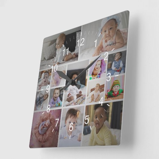 Ontwerp je eigen 14 fotocollage vierkante klok (Hoek)