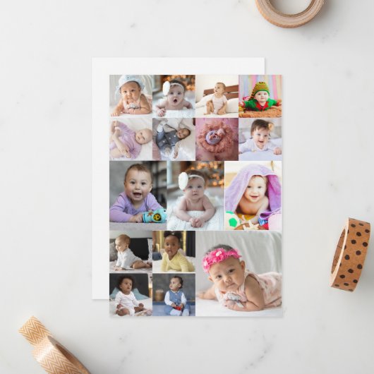 Ontwerp Je Eigen 16 Foto Collage Notitiekaartje (Voorkant / Achterkant in situ)