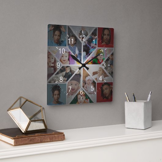 Ontwerp Je Eigen 16 Foto Collage Vierkante Klok (Kantoor)