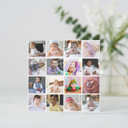 Ontwerp je eigen 16 fotocollage bedankkaart (Staand voorkant)