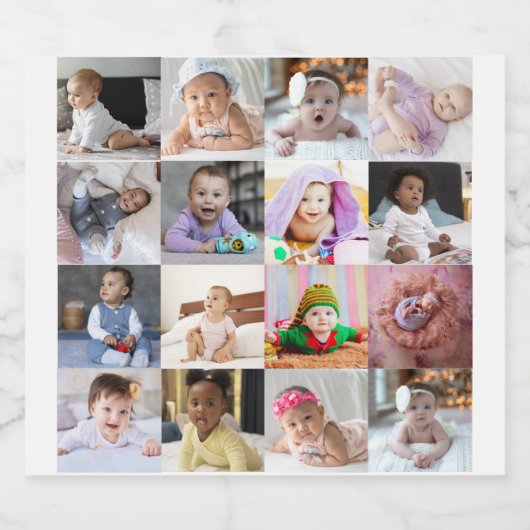 Ontwerp je eigen 16 fotocollage sparkling wijnetiket (Enkel label)