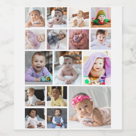 Ontwerp je eigen 16 fotocollage wijn etiket (Enkel label)