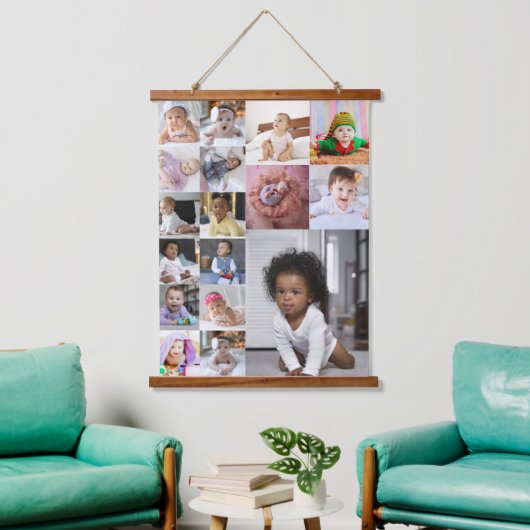 Ontwerp je eigen 17 fotocollage hangend wandkleed (Woonkamer)