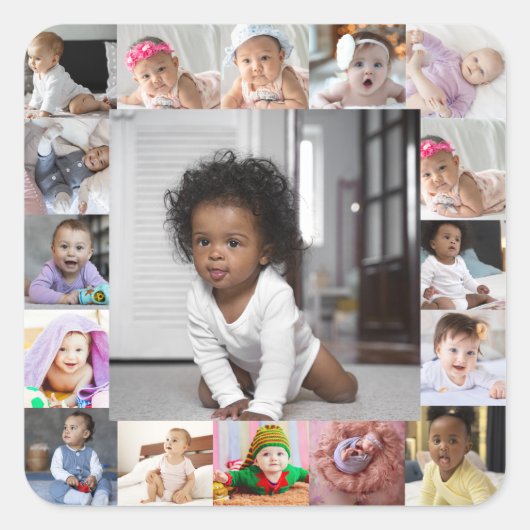 Ontwerp je eigen 17 fotocollage vierkante sticker (Voorkant)