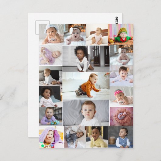 Ontwerp je eigen 19 foto collage  briefkaart (Voorkant / Achterkant)